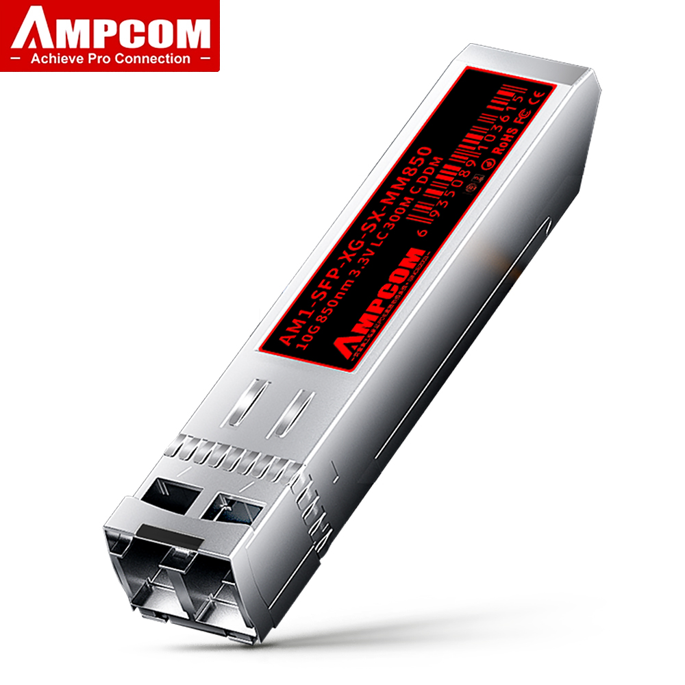 AMPCOM 10G LC SFP+ Transceiver-Modul Duplex Multi Mode, 10Gbase-SR Glasfaser DOM SFP 850 nm 300 Meter MMF für Cisco usw.