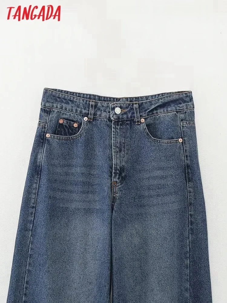 Tangada 女性ワイドレッグジーンズパンツズボンポケット女性ハイストリートデニムパンツ 6H117