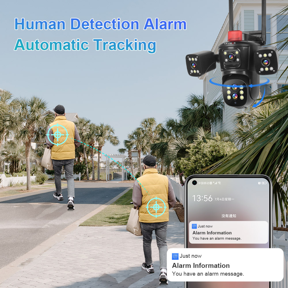 LS VISION 20MP Wifi Surveillance Camera 10X Zoom 4*Screens Outdoor Wireless Security Cameras 10k Human Detection Auto Tracking
