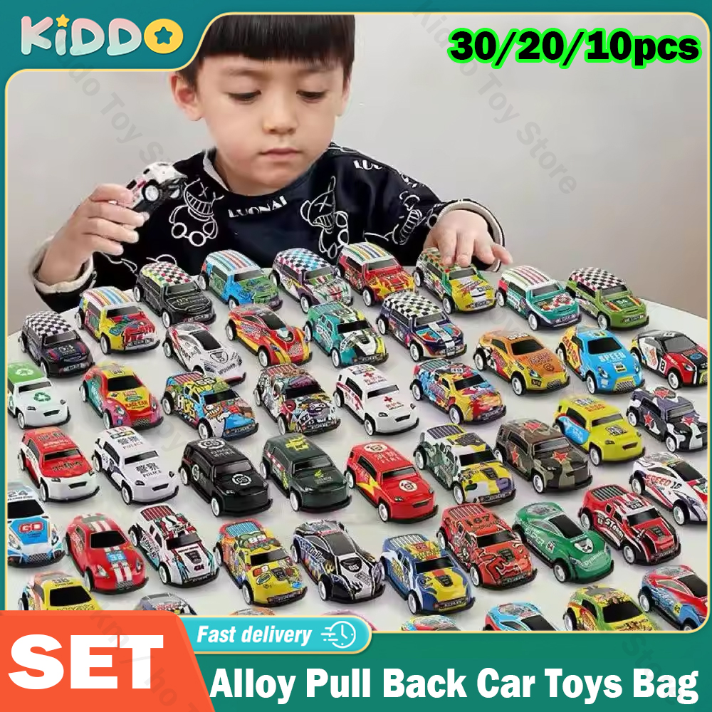 Coche de juguete de aleación para niños, Mini coche de carreras de inercia de dibujos animados de ciudad, vehículo fundido a presión para niños y niñas, bolsa de regalo de cumpleaños y Navidad