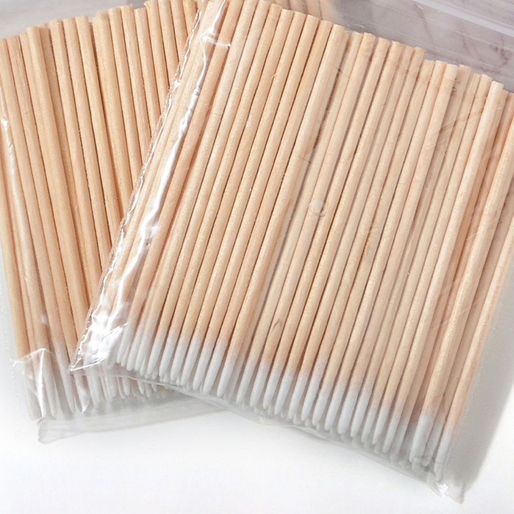 100pcs บางหัวผ้าฝ้าย Swabs ทิ้ง Sticks ผ้าฝ้ายบนปลายชี้ไม้ Cotton Buds อุปกรณ์แต่งหน้าความงาม