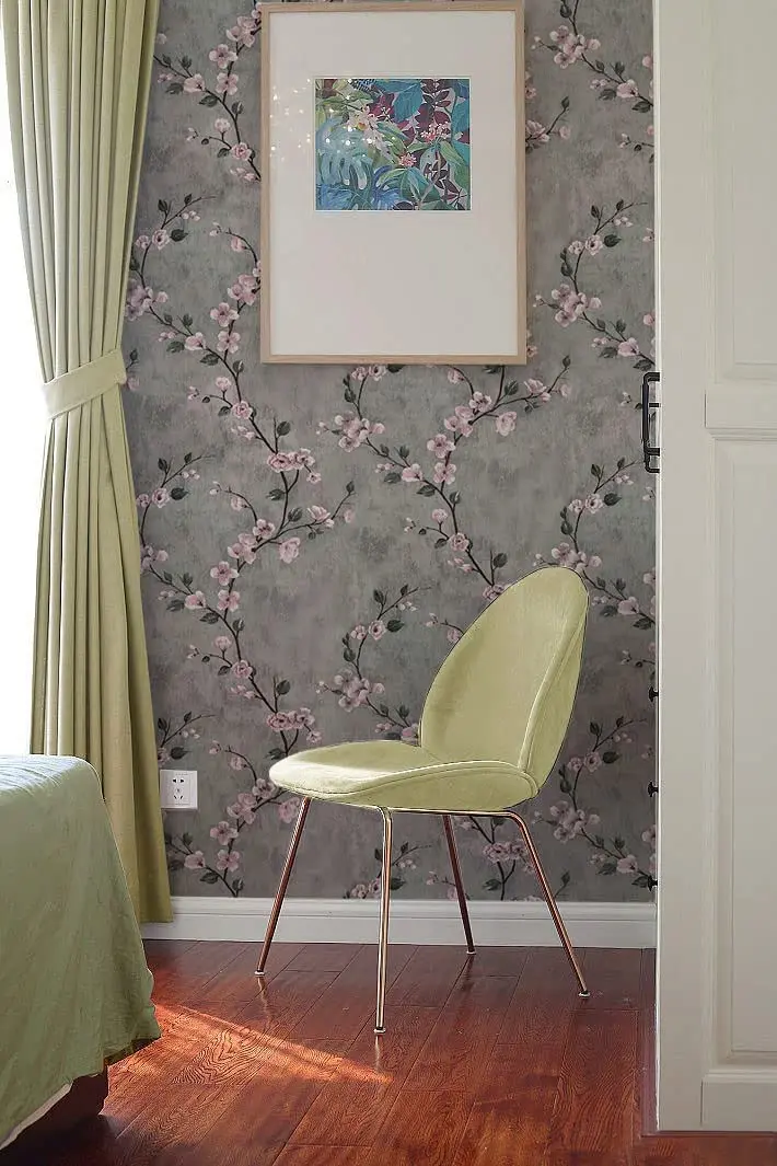 วอลล์เปเปอร์ลายดอกไม้สีเทา Peel และ Stick วอลล์เปเปอร์ดอกไม้ Self Adhesive Wall Paper Roll กระดาษติดต่อแบบถอดได้ตกแต่ง