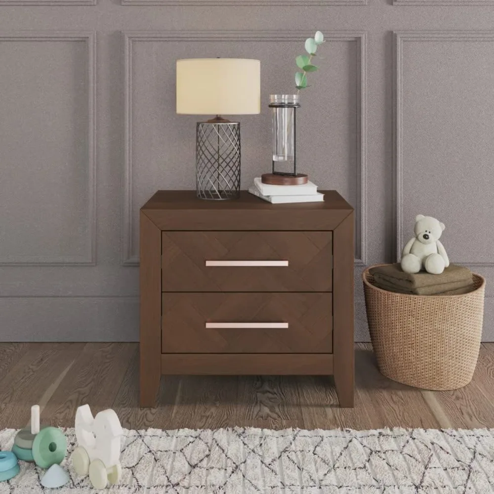 2 Drawer Nightstand for Nursery or Bedroom, Large Storage Drawers, Made of Sturdy Pinewood, Non-Toxic, Baby Safe Finish