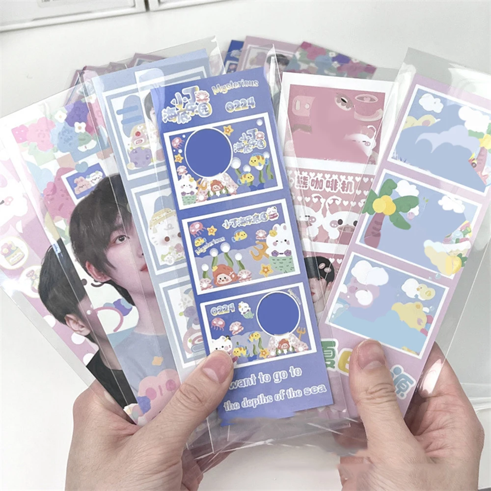 100Pcs 4 그리드 지우기 사진 카드 슬리브 아이돌 사진 북마크 보호 커버 작은 카드 주최자 Opp 가방 학생 용품