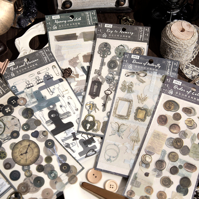 Yoofun Antique Things PET Wax Seal Stickers Vintage Clips Clock Sticker for Scrapbooking Journal Diary Album Decal