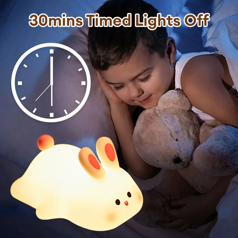 Luz nocturna de silicona con Sensor táctil para niños, lámpara de noche de conejo y cerdo, suave, para dormir y acompañar, para regalo