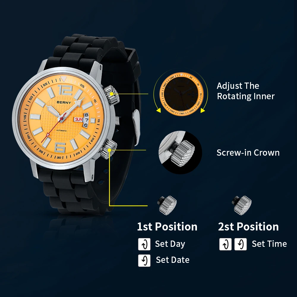 Miyota 8205 20ATM Diver reloj mecánico automático hombres deporte luminoso zafiro impermeable reloj de pulsera natación reloj de cuerda automática