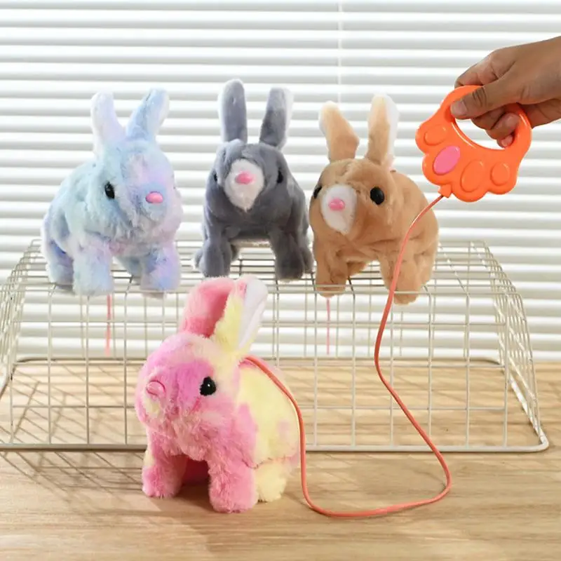 Moving Bunny Toy Stuffed Animal Toy Electronic Animated Rabbit Walking Toy Interactive Walking Animal Toy With Sounds/Rope For