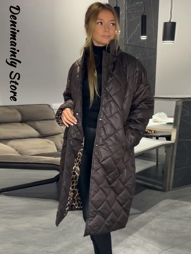 Mode Leopard Split Stepp Jacke Frauen Revers Einzelne Brust Volle Hülse Lose Warme Mantel 2025, Winter Dame Chic Outwears Neue