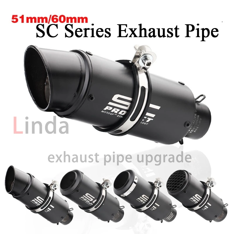51mm/60mm Db Killer Motorcycle Exhaust Pipe GP Project Exhaust Pipe with Silencer for Kawasaki Z900 Z800 Er6n Sv650 R1 R3 MT03