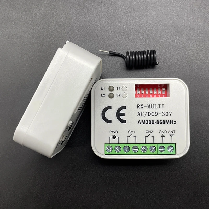RX-MULTI Receiver Controller AC/DC 9V-30V 2CH 300MHz to 868MHz 433MHz Garage Door Opener / Gate Remote Control Receiver Switch