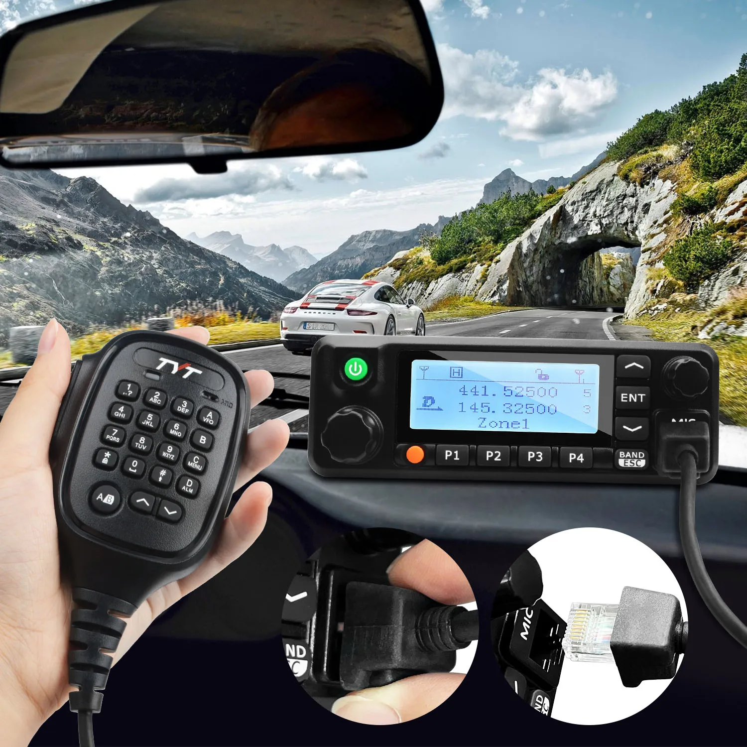 TYT Mobile Transceiver MD-9600 GPS VHF136-174MHz UHF400-480MHz Dual Band Voice Record VOX 50W DMR Digital & Analog Walkie Talkie