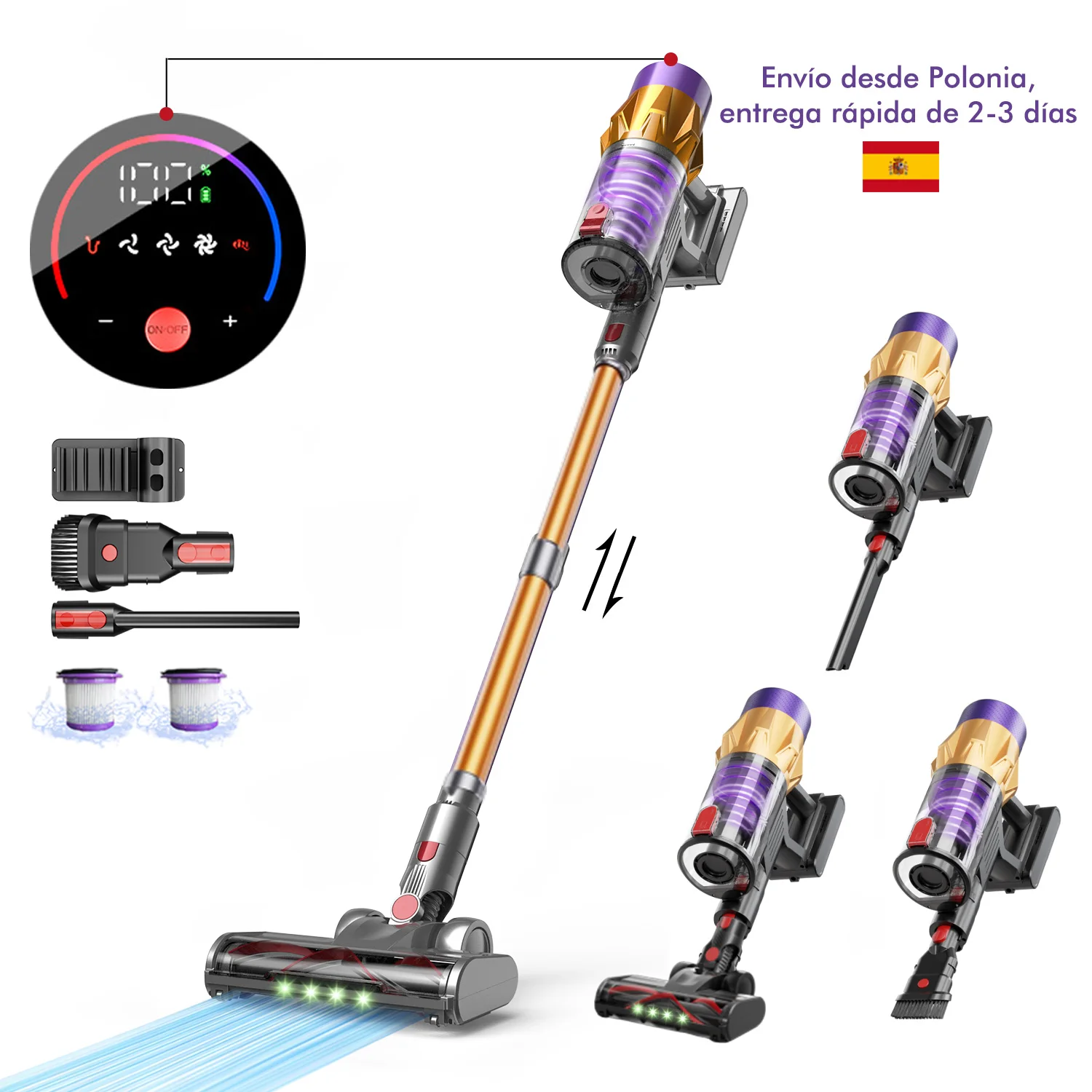 V18 Aspiradora portátil 50kpa 550w potencia 6 en 1 aspiradora sin cuerda Pantalla LED para el hogar inteligente barredora portátil