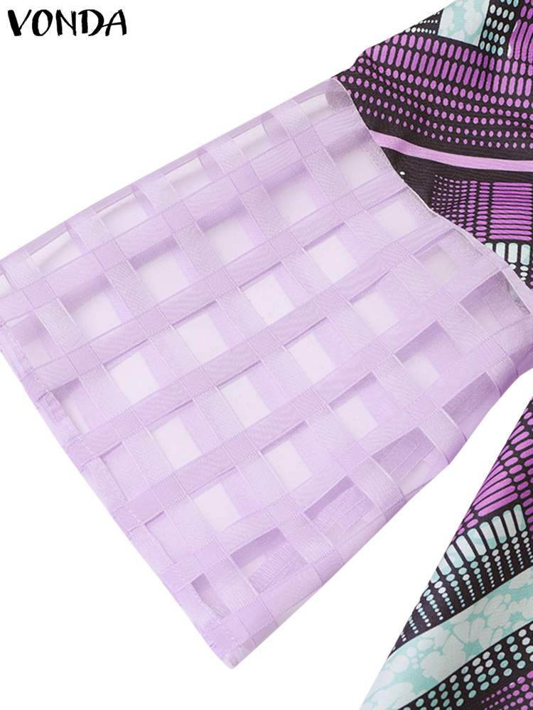 Vonda-ボヘミアンプリントの女性用ドレス,フレアスリーブ,レースパッチワーク,カジュアル,サマーパーティー,2022, 2024