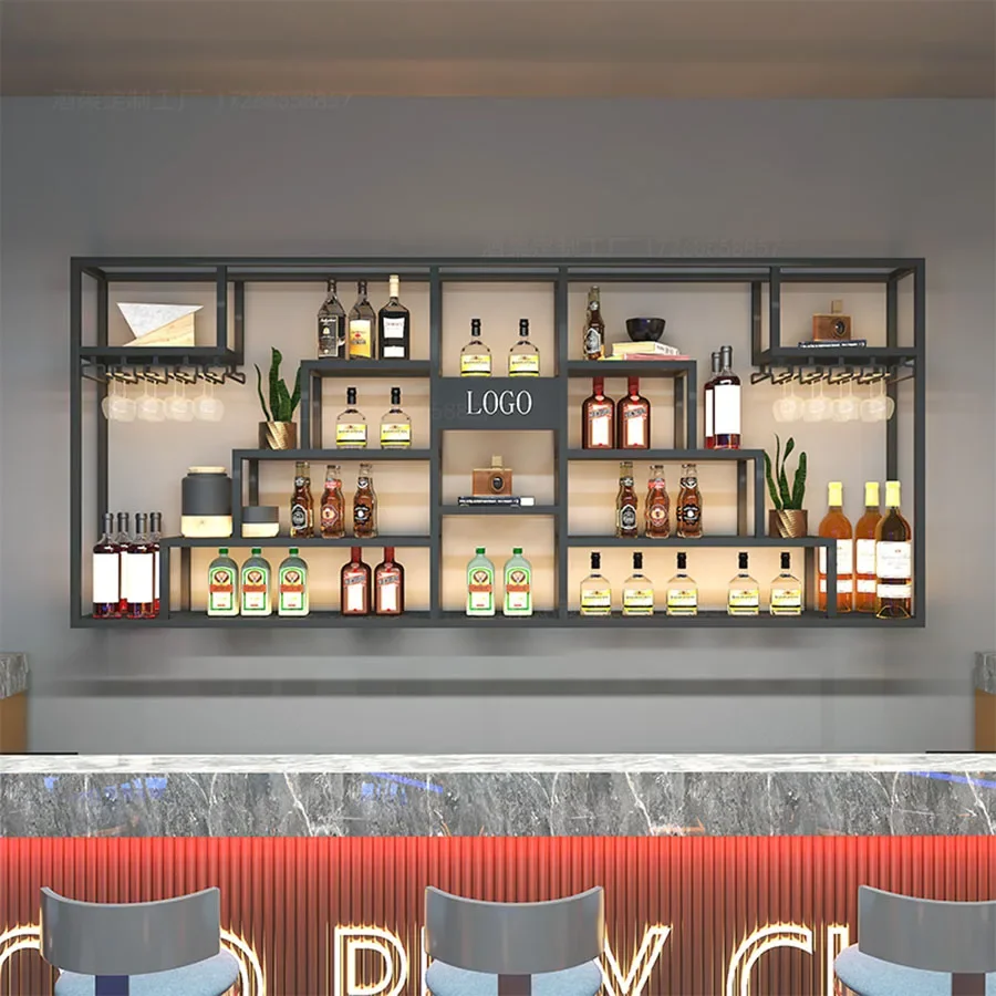 ติดผนังชั้นวางไวน์แขวนร้านอาหารบาร์อุตสาหกรรม Night Club เก็บแอลกอฮอล์ไวน์ตู้ในร่ม Kast Boutique เฟอร์นิเจอร์