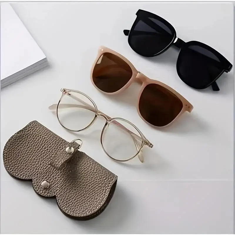 Litchi Embossed PU Leather Glasses Case Cute Hanging Eyewear Holder for Sunglasses Reading Glasses Portable Travel Storage Bag
