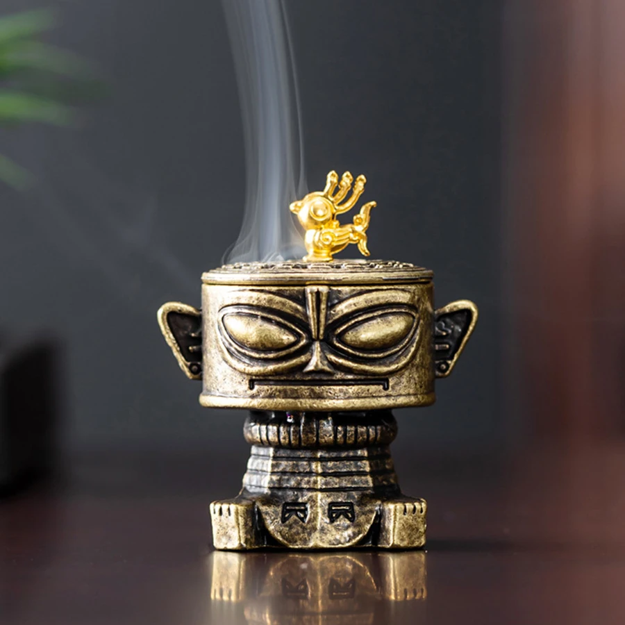 Sanxingdui 합금 향 버너 - 명상, 콘 및 코일용 미니 빈티지 홀더, 복고풍 홈 장식 선물