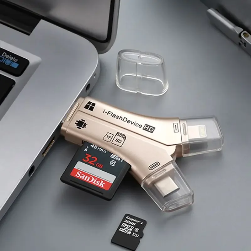 4 In 1 Multifunctional Memory Card Reader 2.0USB IF/SD Card Type-C Micro USB Ligting ซิมการ์ดผู้อ่าน OTG สําหรับ iOS Android