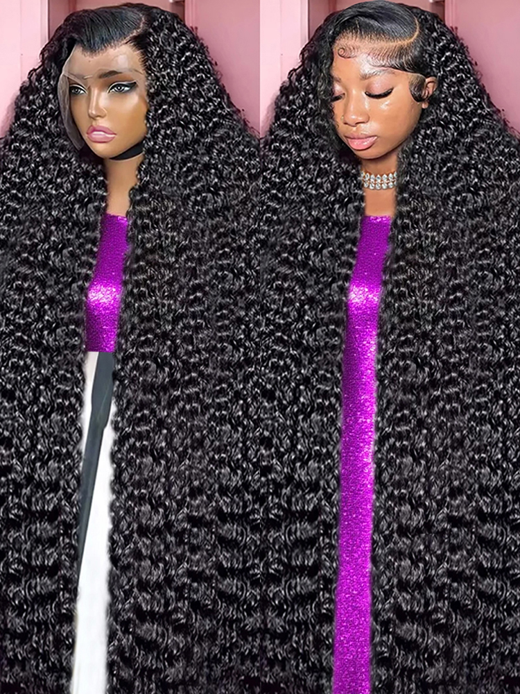 30 40 46 inch watergolf krullende haarkant 13x6 HD diepe golf kant frontale pruik lijmloze menselijke haarpruiken voor vrouwen 300% dichtheid