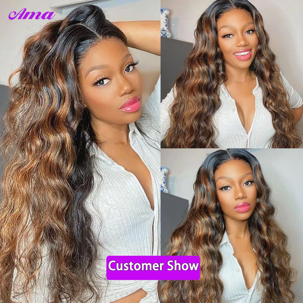 4 27 Highlight Loose Deep Wave 30นิ้ว Ombre สีเส้นผมมนุษย์บราซิลผมสาน1 3 4ช่อผม