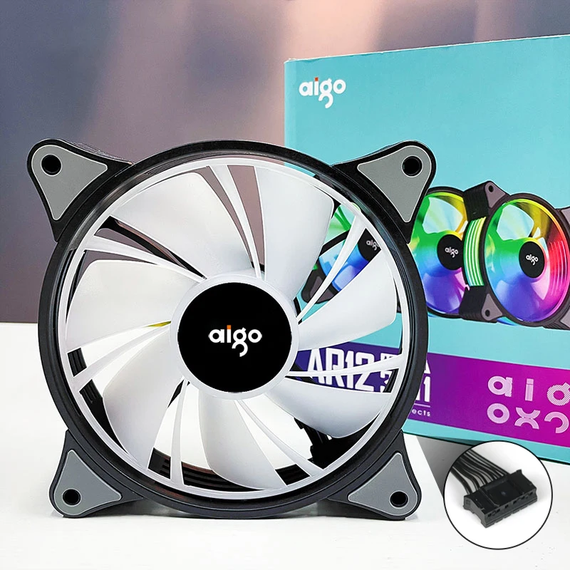 Aigo AR12 120mm PC Computer Gehäuselüfter RGB Kühlkörper Aura Sync SATA Port 12cm Kühler Argb Silent Controller Lüfter Kühlung Ventilador