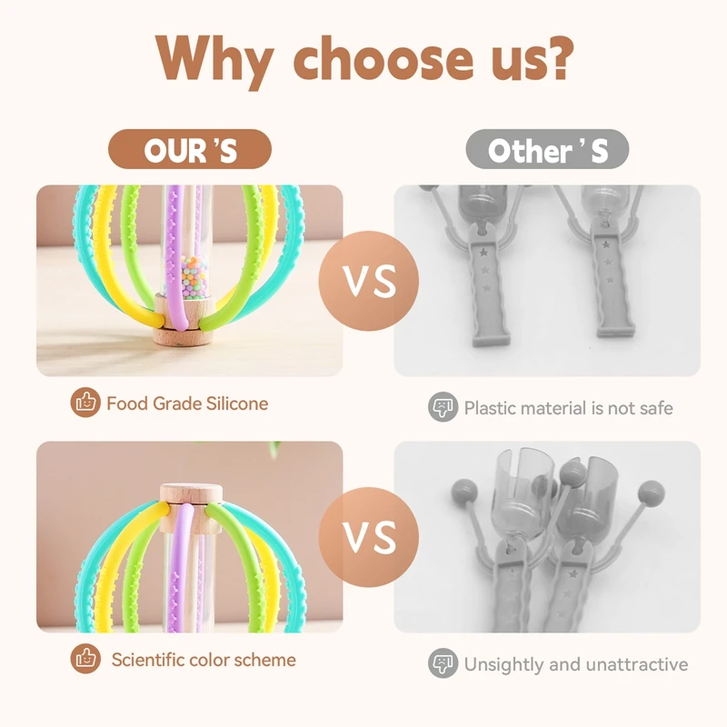 아기 딸랑이 장난감 나무 Teether 침대 벨 실리콘 몬테소리 공 아기 감각 터치 장난감 아이 치과 치료 껌 손 ​ 어금니 스틱 선물