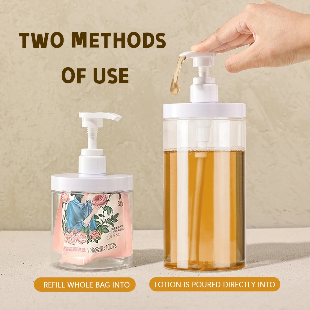 Dispensador de botellas con bomba de 500ml/1000ml, botellas rellenables de plástico, estilo de boca ancha, vacío para jabón de ducha de viaje, 1 ud.
