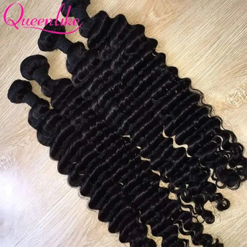 Queenlike Deep Wave Human Hair Bundles 24 26 28 cali Deep Curly Bundles 100% Human Hair for Women Brazilian Raw Hair Extensions