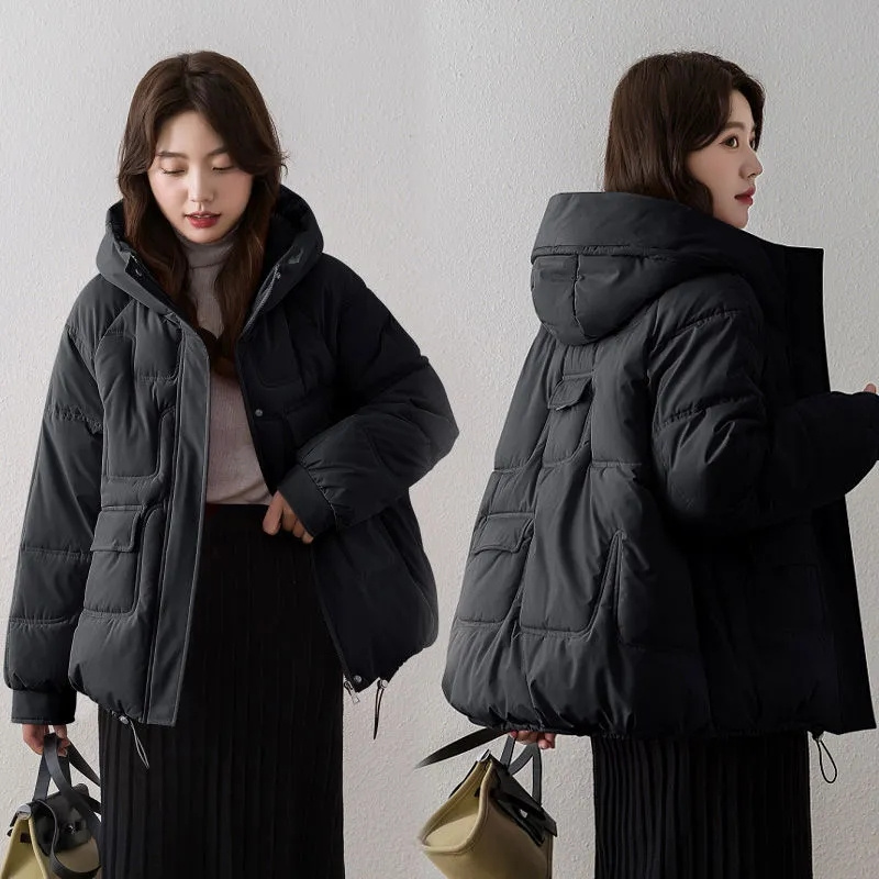 Chaqueta corta de invierno Parkas para mujer 2024 nuevo abrigo grueso y cálido con capucha Parka informal de Color sólido ropa de calle para mujer Chaqueta de algodón