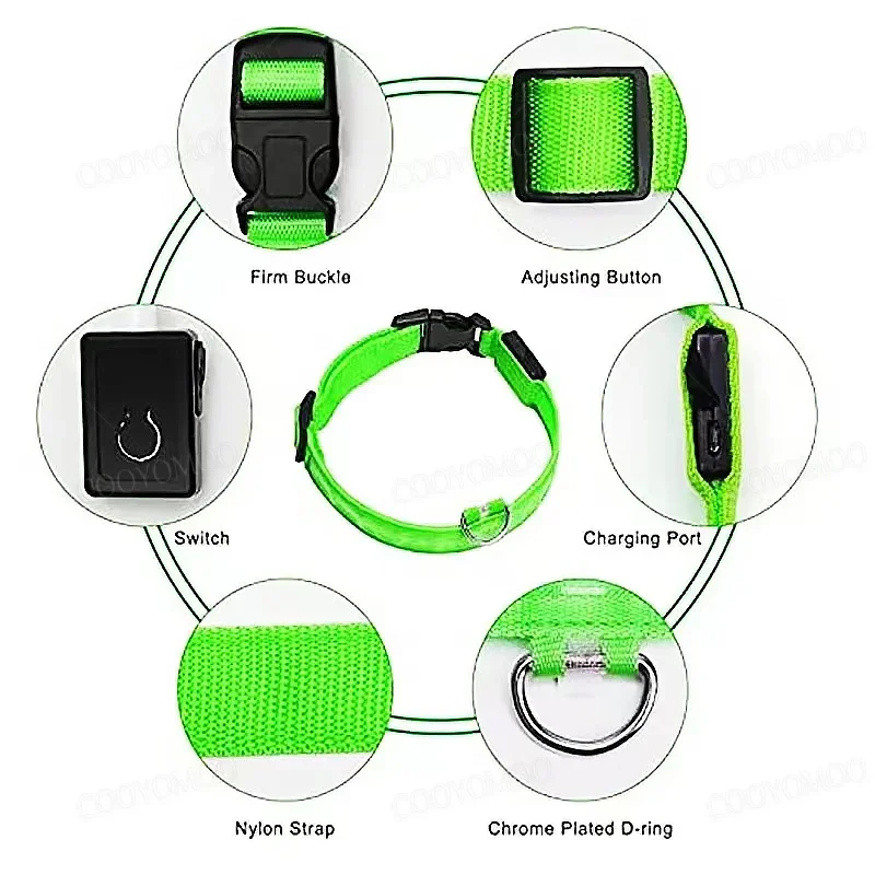 3 tryby Obroża dla psa Luminous Charge Led Usb Obroża dla kota Obroża dla psa Odpinana nocna obroża LED Glow Zapobieganie utraty psa Akcesoria dla zwierząt domowych