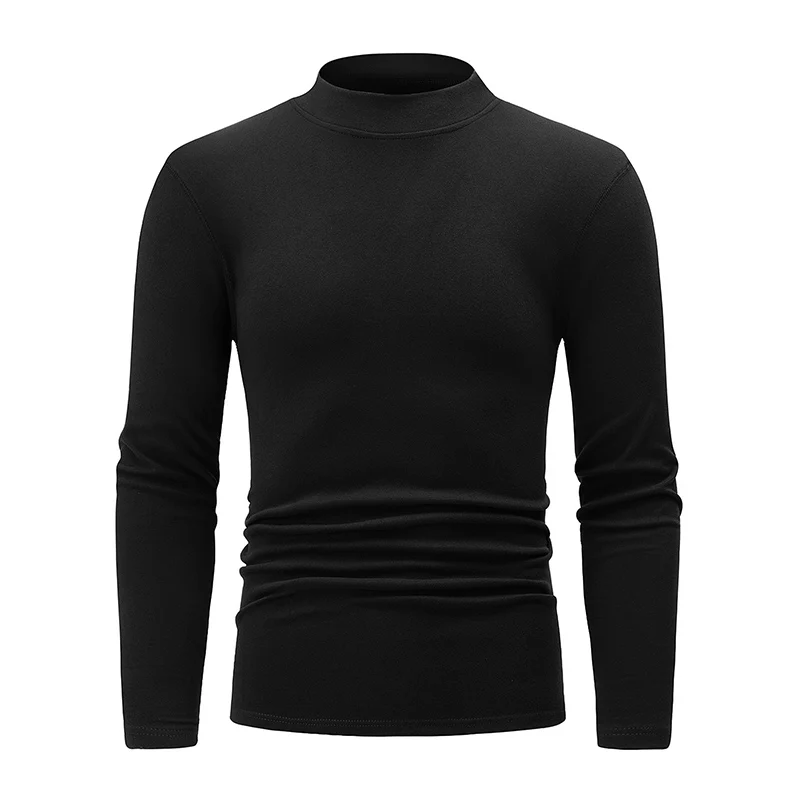 1/2 pezzi autunno e inverno uomo collo semi alto base alla moda top a maniche lunghe tinta unita casual sport fitness t-shirt calda