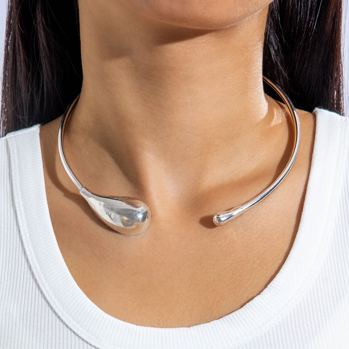 Docona 2024 nueva moda oro plata Color gota de agua gargantilla abierta collar para mujeres collar grueso Irregular regalo de joyería
