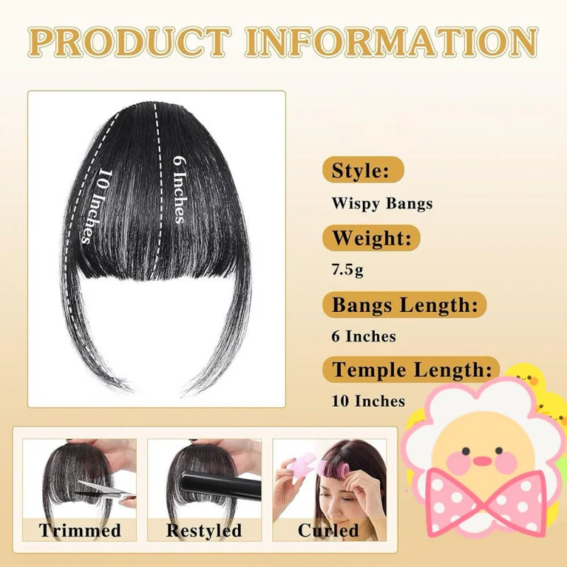 Synthetische nep onzichtbare luchtpony haarverlenging voorste franjes haarstukje zwart bruin clip in pony haarstylingtools