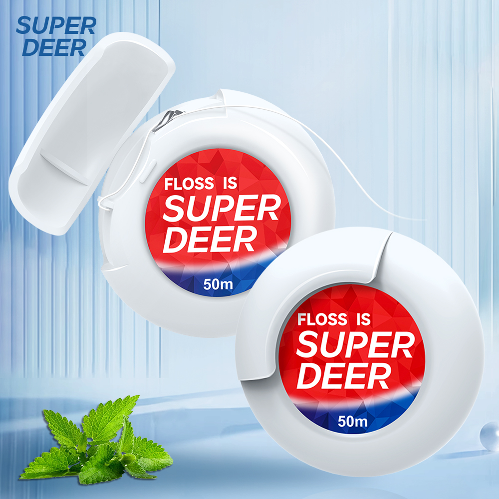 50 м рулон зубной нити Super Deer, портативный рулон межзубной нити свободной резки, инструмент для ухода за полостью рта со свежим дыханием