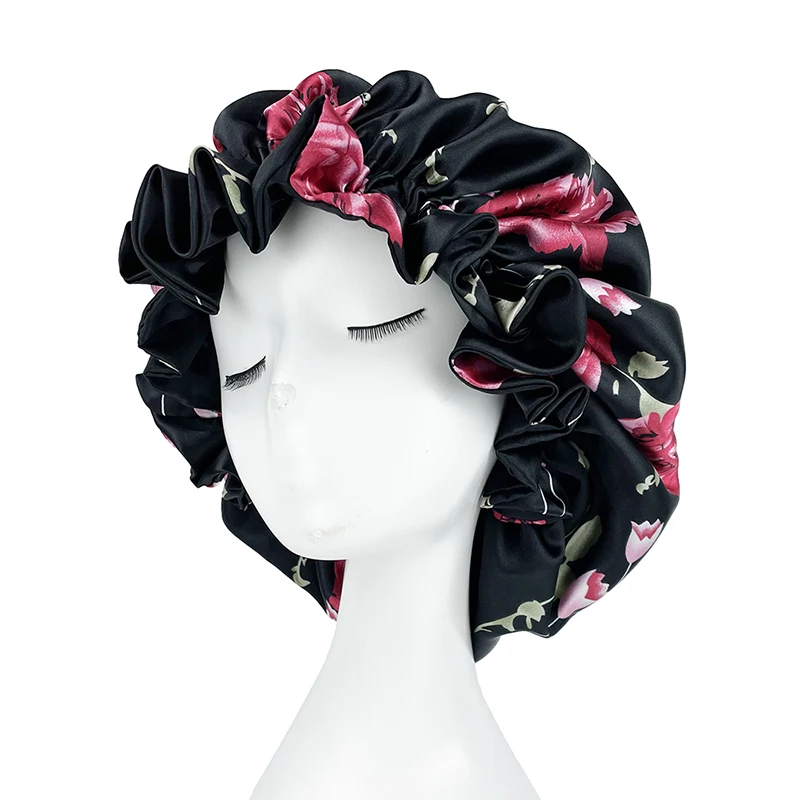 2 Lớp Mềm Mịn Satin Nắp Kiềng Nữ Ngủ Nắp Lớn Đảo Chiều Satin Linned Đêm Ngủ Headwrap Mũ Quấn Tóc Phụ Kiện