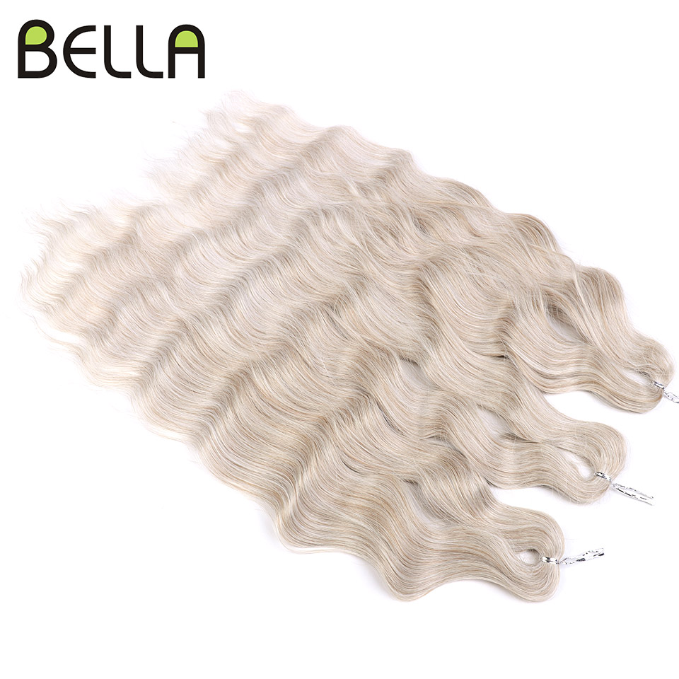 BELLA Lena ผมสังเคราะห์ Deep Wave Braiding Hair Extensions 24 นิ้ว Water Wave ผมโครเชต์ผม Ombre สีบลอนด์ผมปลอม
