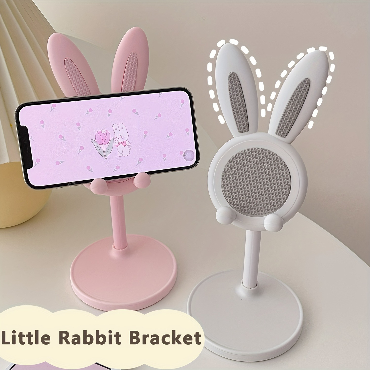 Soporte de escritorio para teléfono móvil, base ajustable con diseño de conejo de dibujos animados, Universal, para iPhone y Samsung