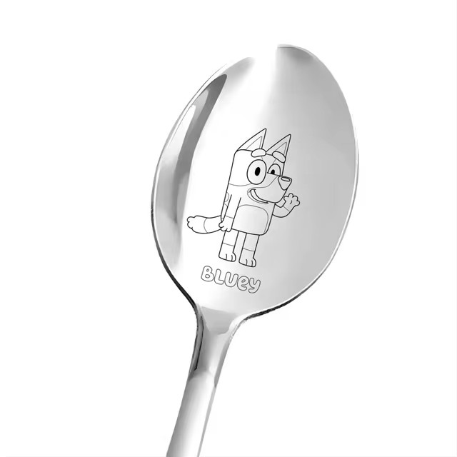 Cuchara Bluey de dibujos animados, familia de Bingo, cucharón de acero inoxidable, comida casera para niños, vajilla, cucharas, regalos de cumpleaños, suministros para fiestas