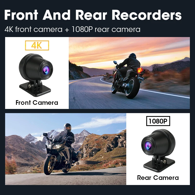 JMCQ Front 4k+Rear 1080P 6.25 inch Moto DVR Wireless Carplay Android Auto IPX7 Waterproof DVR GPS Motorcycle Navigation Monitor