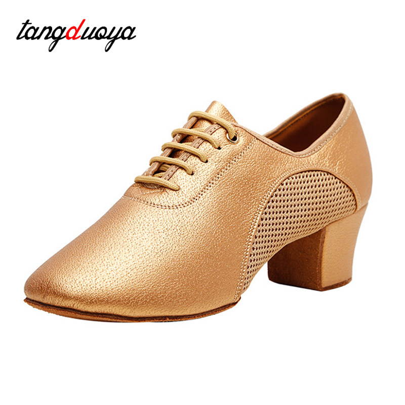 Gold Tanzschuhe Damen Mesh Leder Latin Dance Schuhe weiche Gummisohlen Gesellschaftstanz Turnschuhe Damen High Heels Modern Dance