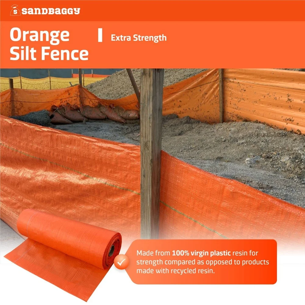 Orange Silt Fence Fabric Rolls 3ft x 500ft Temporary Erosion Control Barrier Sediment Retention Construction Site UV Stabilized