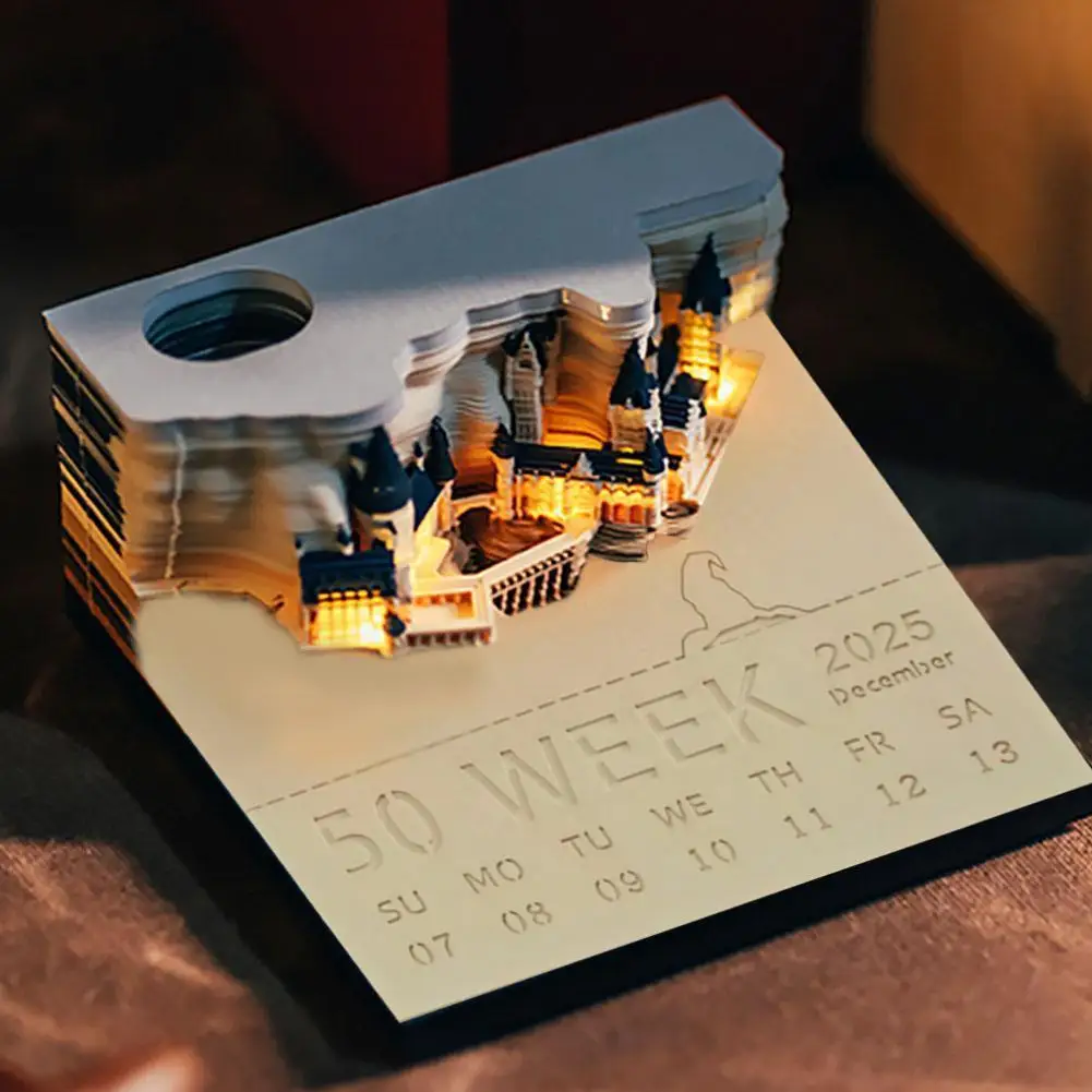 สติกเกอร์ปฏิทินปราสาทฮอกวอตส์สุดสร้างสรรค์พร้อมไฟ3D อ่อนปฏิทินปราสาทฉีกขาดของขวัญปีใหม่ของขวัญวันเกิด