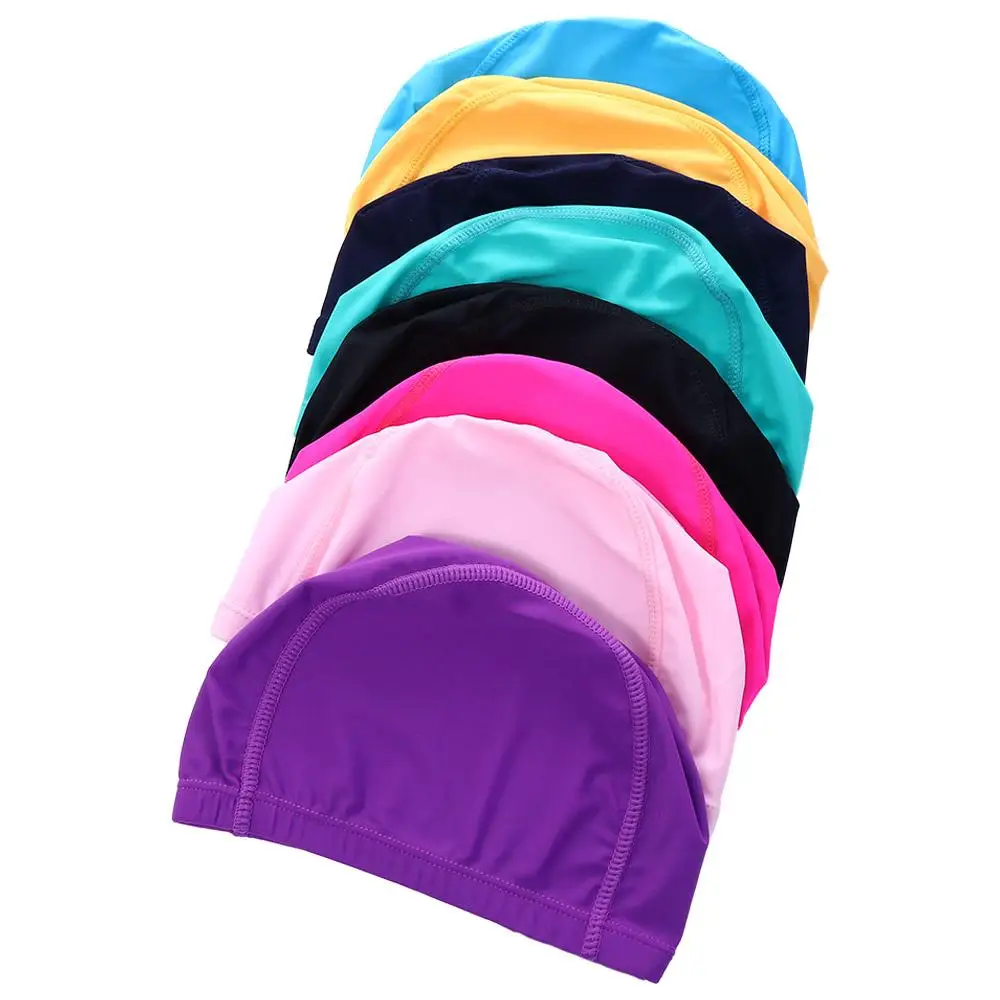Gorro de baño de pelo largo antideslizante, protector de orejas, impermeable, nailon elástico, para deportes acuáticos, piscina