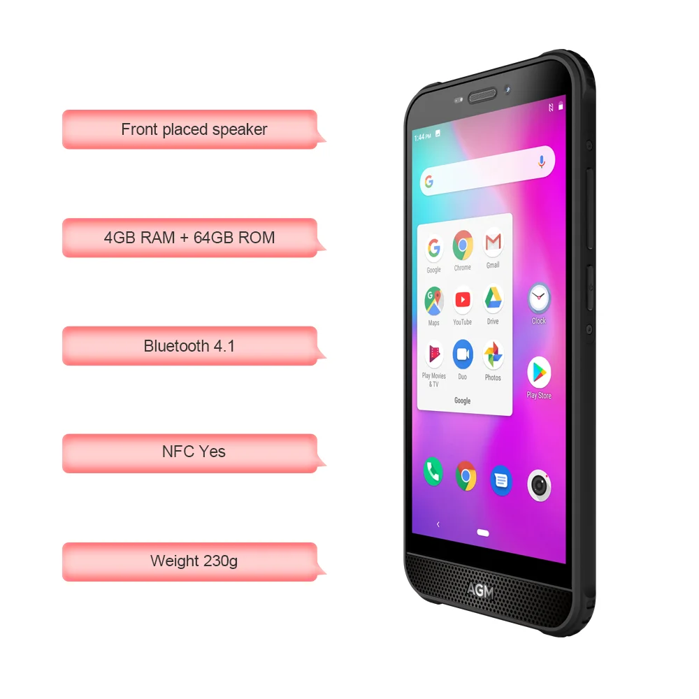Smartphone resistente AGM A10 5,7 pulgadas 3/4GB+64G IP68 teléfono móvil resistente al agua con altavoz frontal y NFC