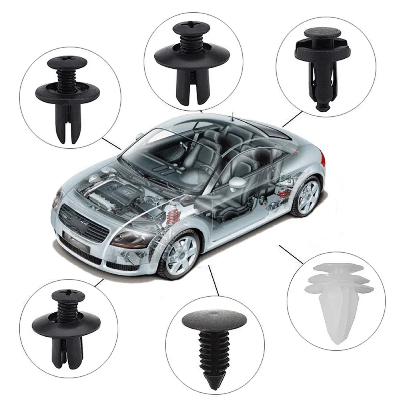 Clips de sujeción universales para coche, 100 Uds., 6 tipos diferentes de hebillas de plástico para un fijación segura