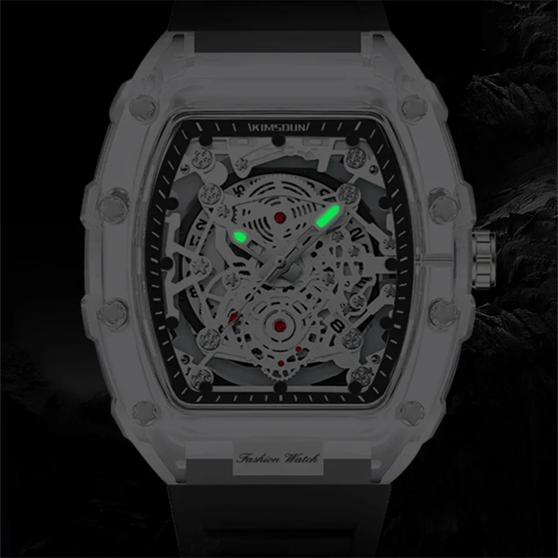 Montre pour hommes décontractée à la mode fonction calendrier lumineux bracelet en Silicone en forme de Tonneau boîtier Transparent hommes montre à Quartz Reloj