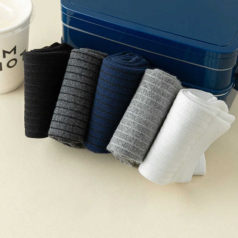 Casual Vertical Striped Middle Tube 2 Toe Socks For Men Solid Color Thumb Split Toe Socks Spring Autumn Elastic Two Toes Socks