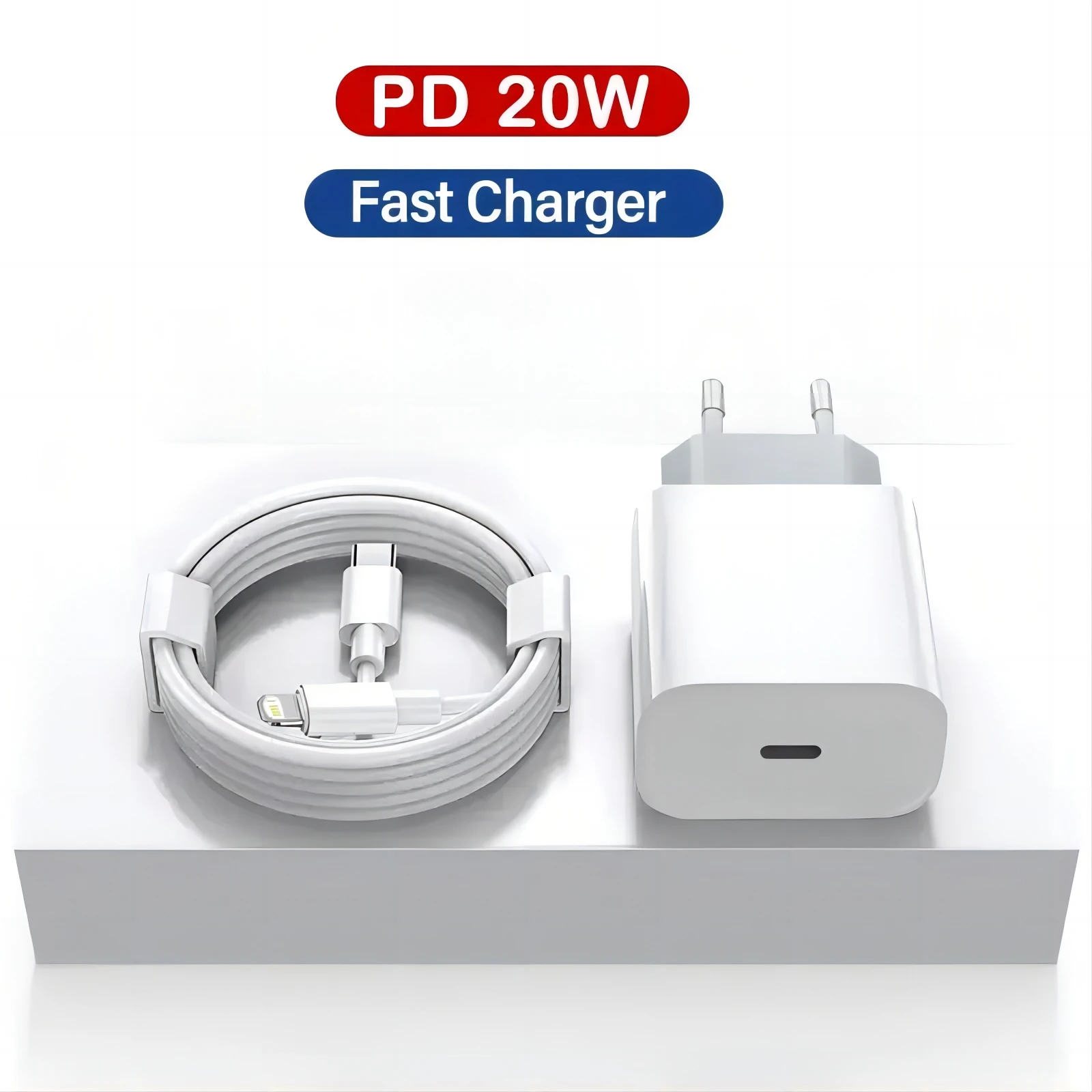 Spina per caricabatterie UE a ricarica rapida PD da 20 W con cavo da 1 M/3 piedi per iPhone iPad