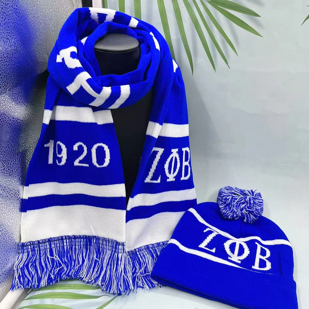 Zeta Phi Beta 1920 ตัวอักษรกรีก Sorority Party น้องสาวของขวัญสีฟ้าสีขาวผ้าพันคอหมวกชุด