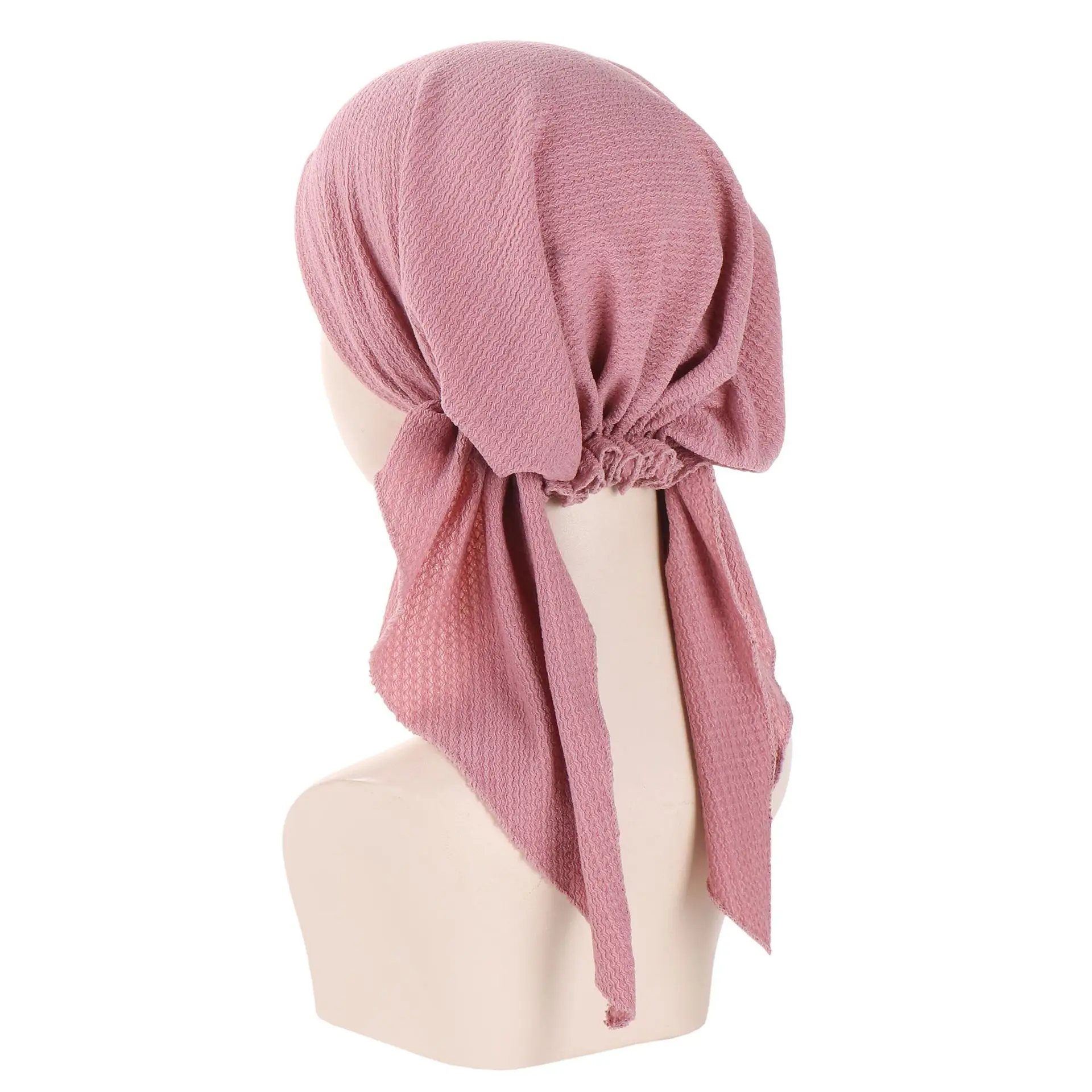 Moda muçulmana hijab turbante chapéus cor sólida longa cauda cabeça envolve elástico pirata chapéus respirável quimio boné para mulheres meninas